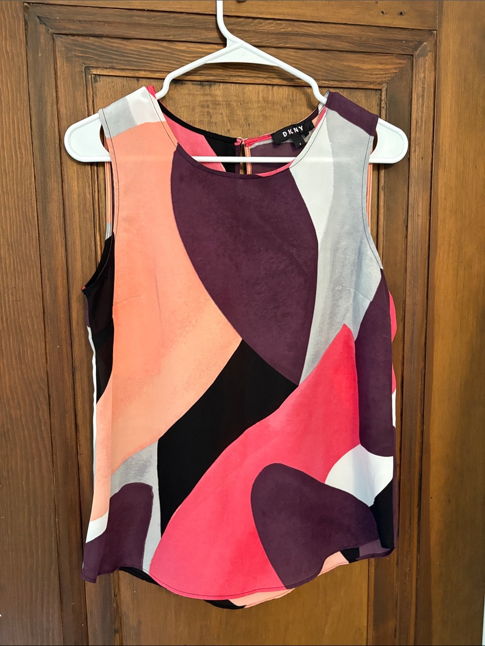 DKNY Colorblock Abstract Sleeveless Camisole - Pink, Burgundy & Black